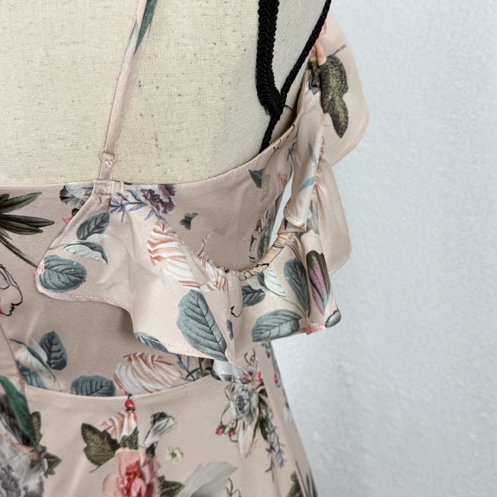 Revolve Majorelle Salsa Dress in Pink Bellbird size small Ruffle Cold Shoulder - Picture 4 of 16
